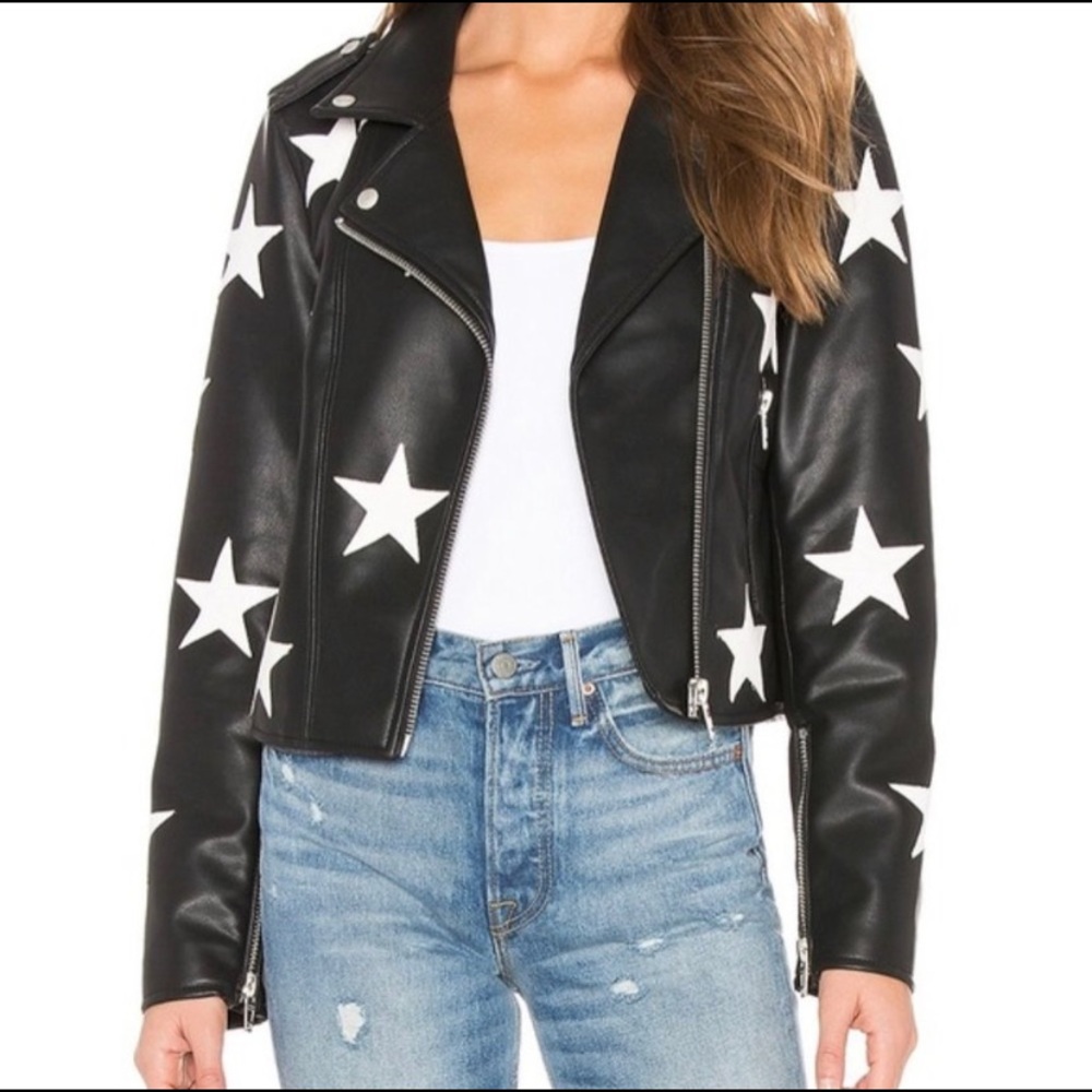 Blank NYC Vegan Leather Star Jacket "End Game" XSm